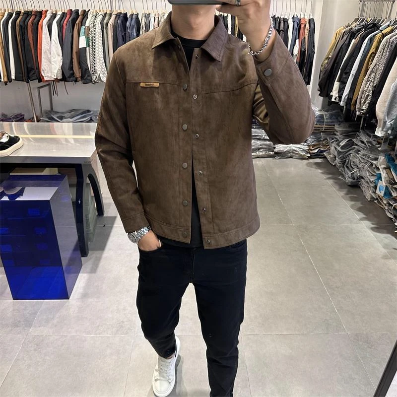 春秋季夹克男2025新款痞帅潮牌高级感翻领麂皮绒休闲修身百搭外套