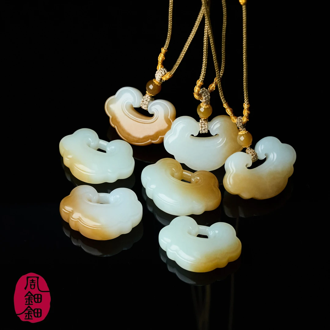 周钿钿®|半糖|天然且末金山糖白平安锁18k金带高货绳多样性发一