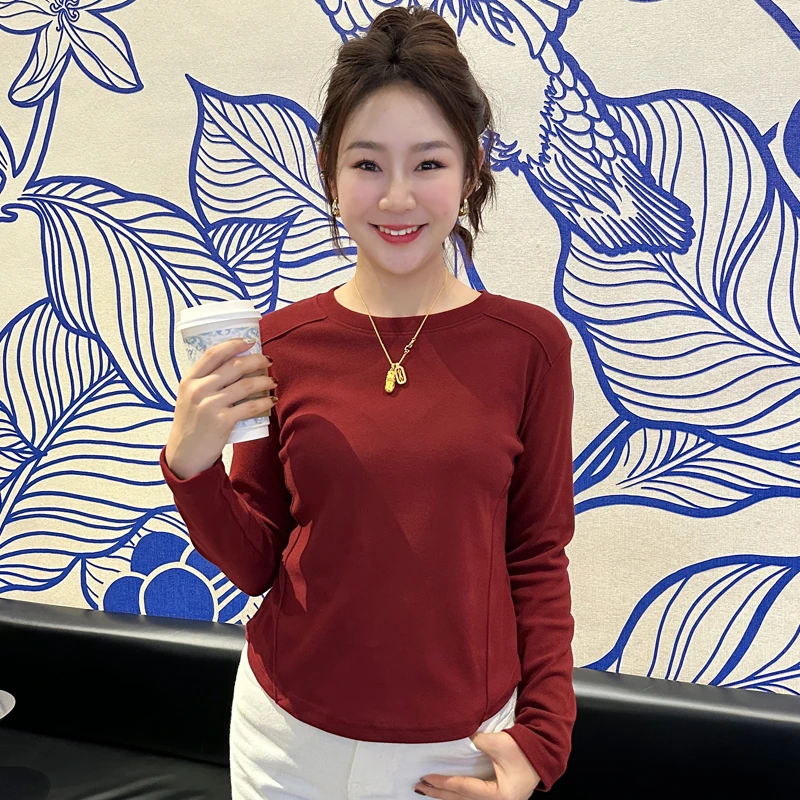 德绒鱼骨燕尾保暖秋冬长袖时尚显瘦紧身女款磨毛加绒打底卫衣