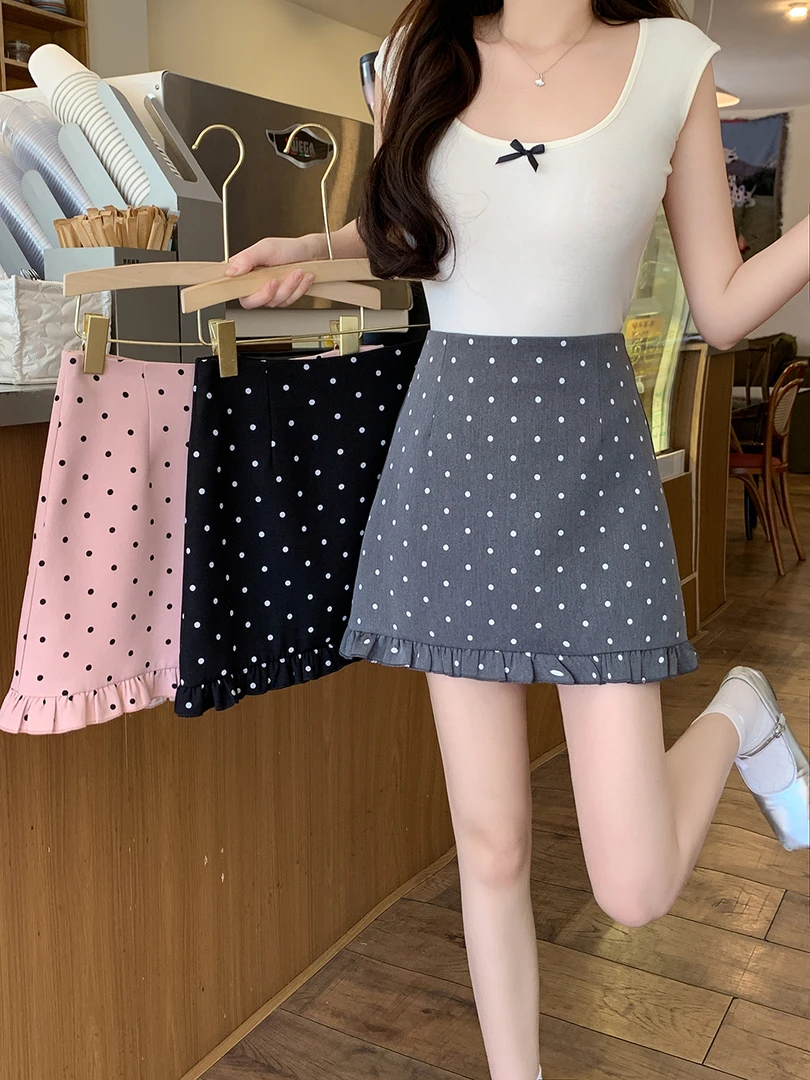 2025大码女装夏季新款复古波点短裙花边半身裙3100