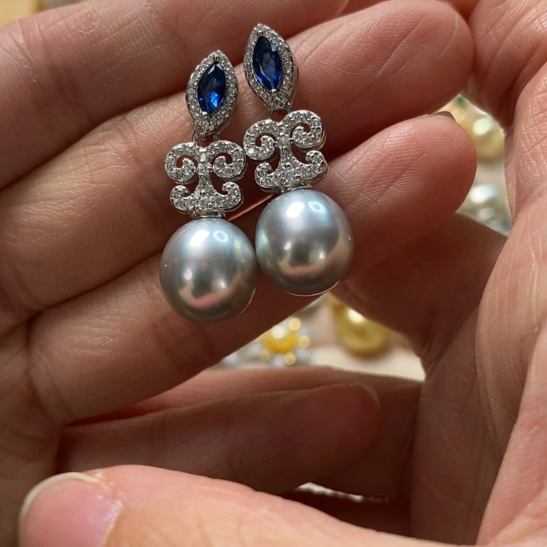海水珍珠耳饰银S925镶嵌