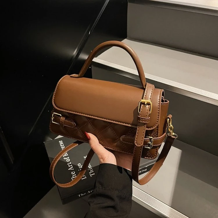 简约菱格包手提包包2025夏季新款潮流百搭小方包女休闲单肩斜挎包