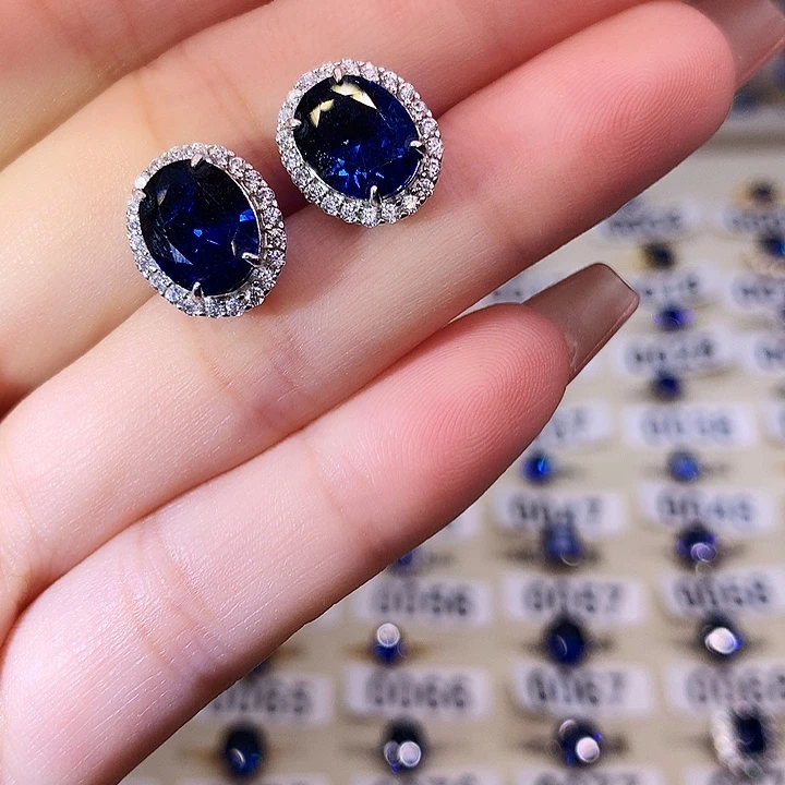 蓝宝石耳饰银S925镶嵌