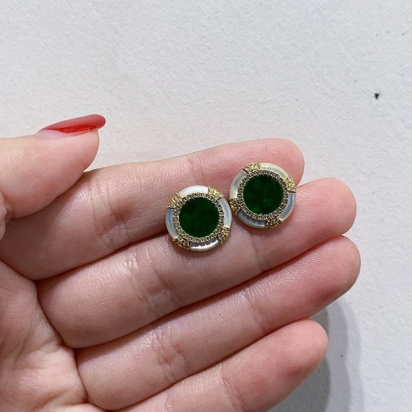 【闪购商品】银S925镀金镶嵌翡翠耳饰