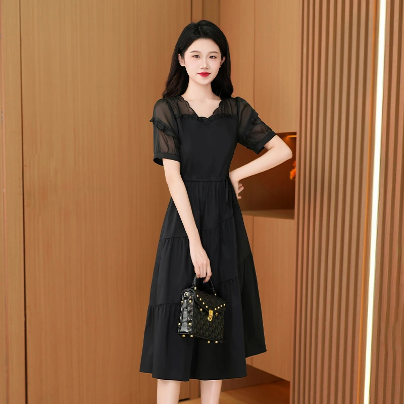 【现货】小黑裙优雅新款气质时尚大气减龄收腰显瘦连衣裙24957-DXD