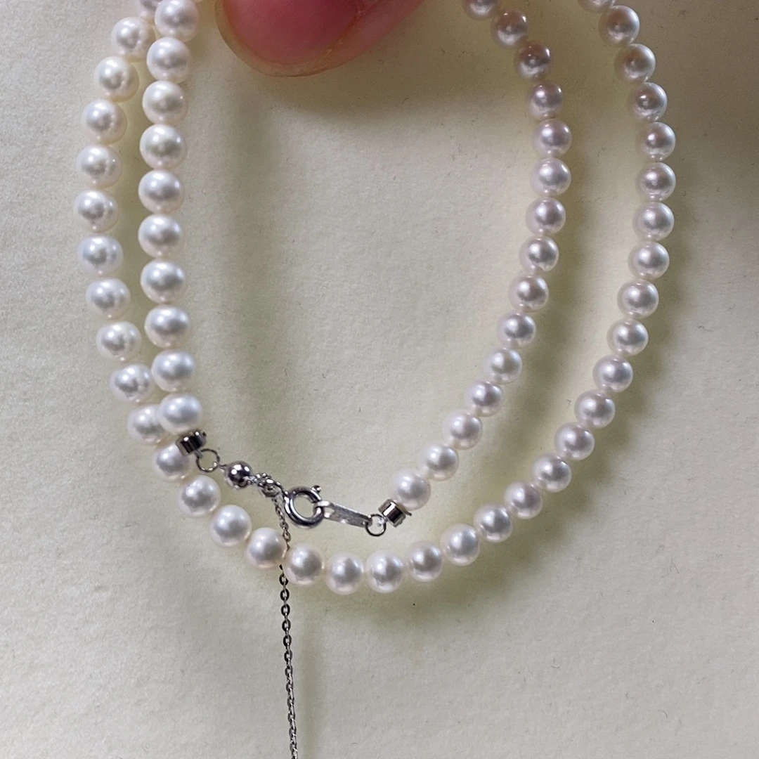 淡水珍珠项链银S925镶嵌4-5mm