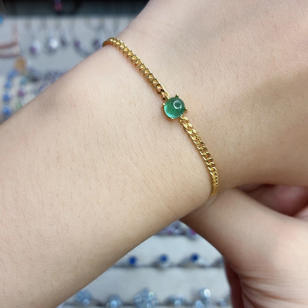 手链银S925镶嵌祖母绿