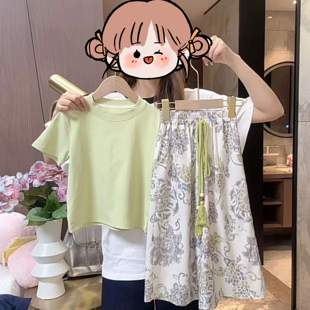 （八分裤）女童夏季新款糖果色T恤清新碎花八分裤休闲套CSC2159