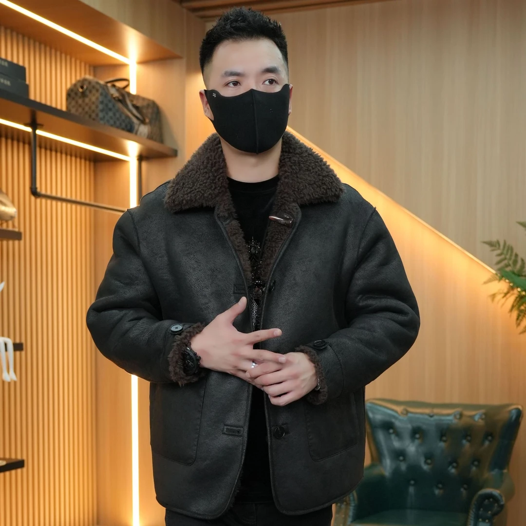 男士羊毛100%时尚双面穿保暖夹克 秋冬休闲商务加厚轻奢男款外套