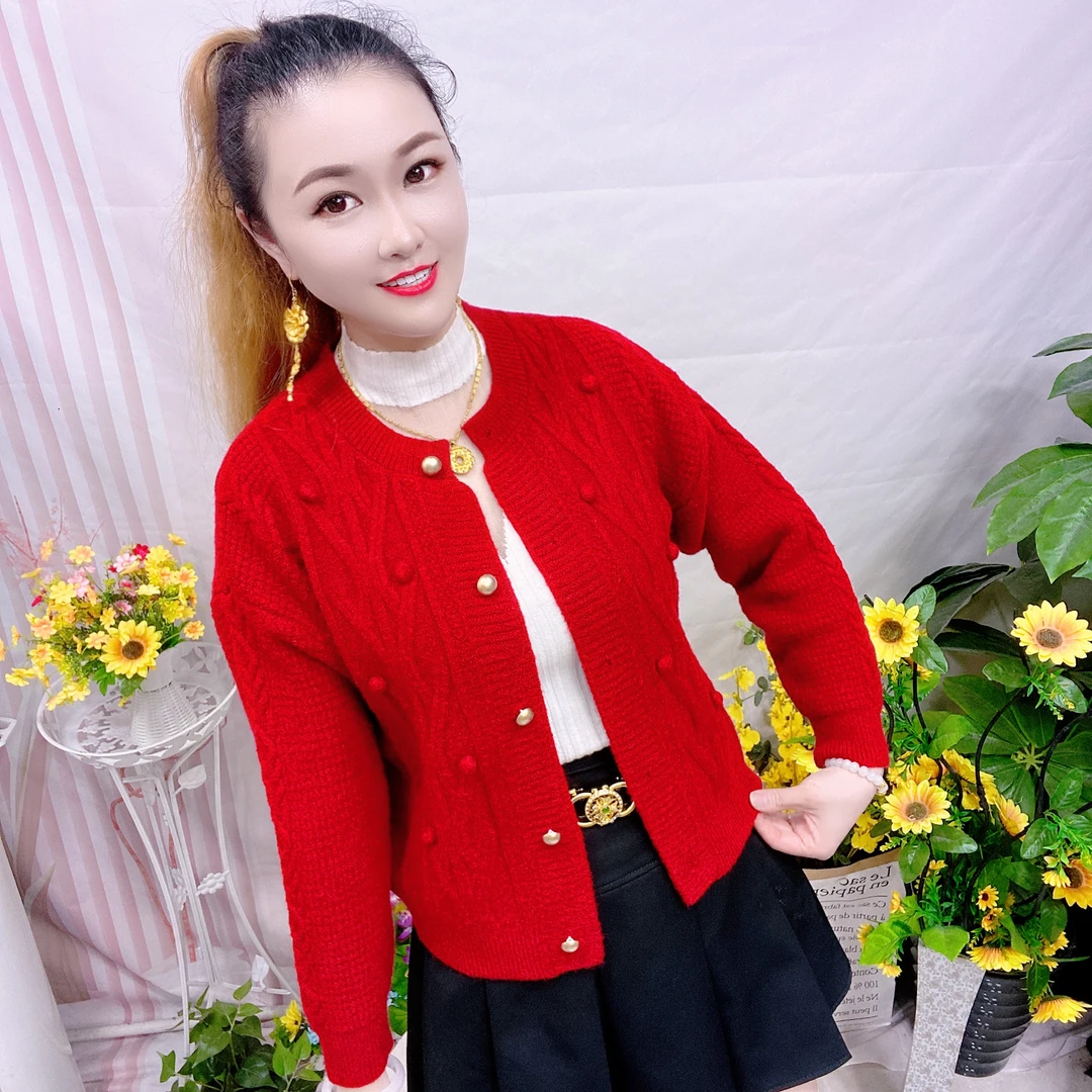 毛针织衫 常规圆领针织冬季秋季气质开衫衫时尚