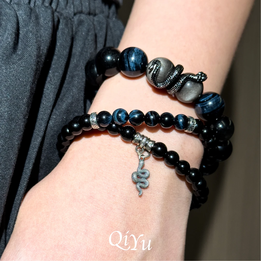 925银手链 手串珠男生首饰品蛇本命年送男友父亲情侣小众生日礼物