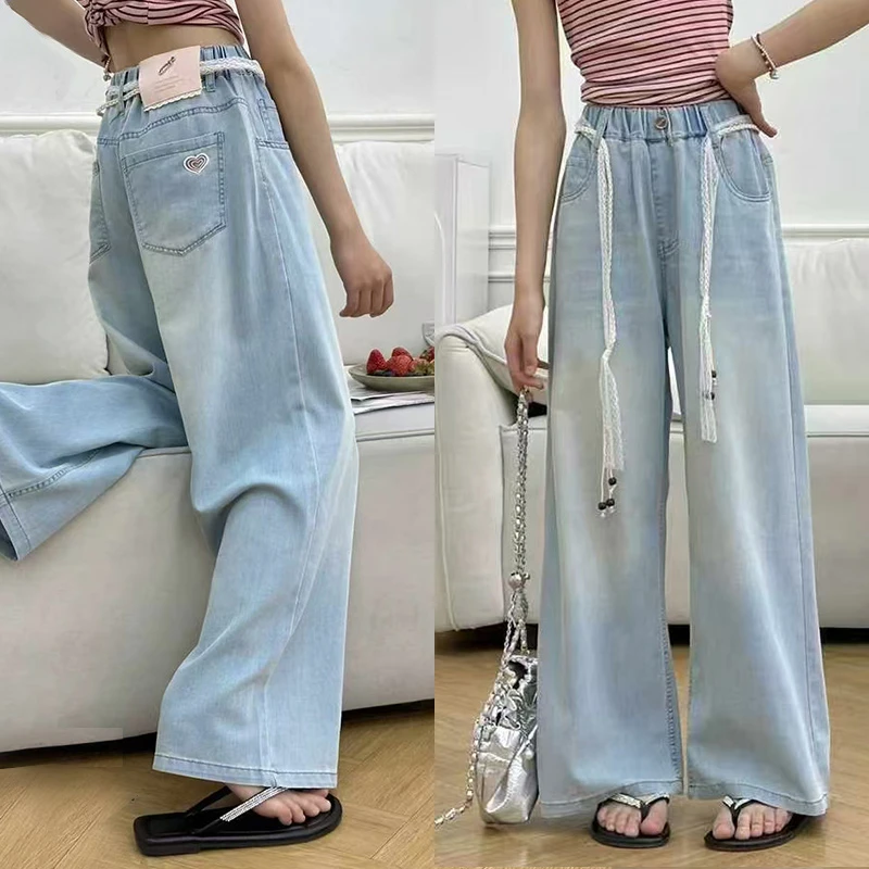 女童阔腿牛仔裤夏季款2025新款儿童青少年直筒裤女中大童宽松裤子