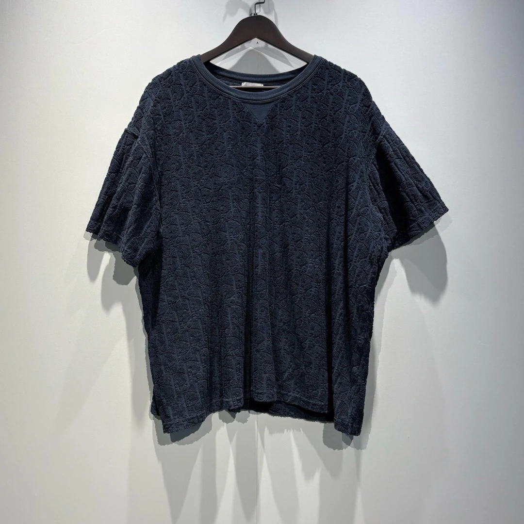 未使用 DIOR/迪奥 Dior迪奥 海军蓝暗纹满印毛巾短袖 3xl /0627