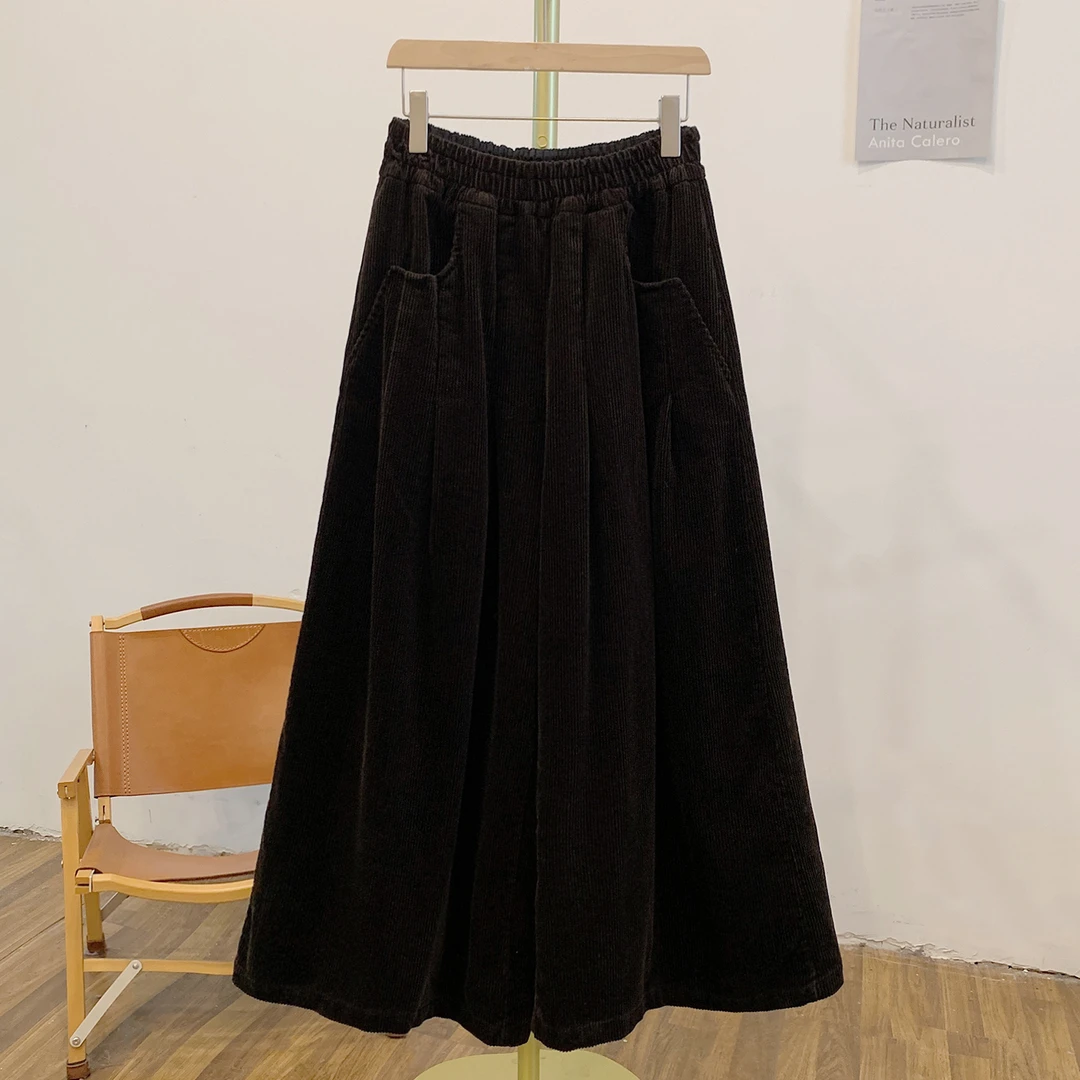 Y3364灯芯绒松紧腰阔腿裤