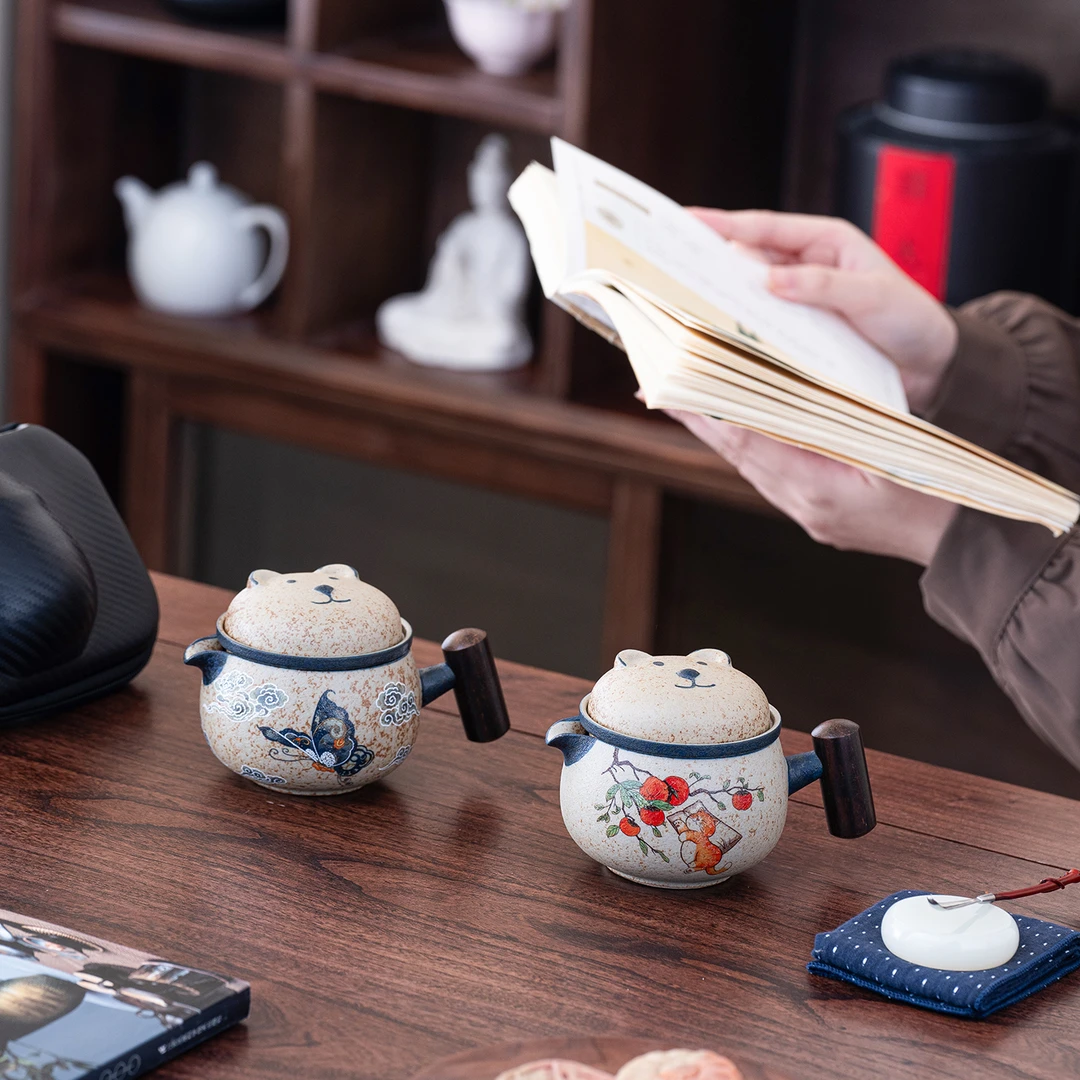 青花火石红快客杯旅行茶具套装便携包一壶两杯户外随身泡茶壶茶杯