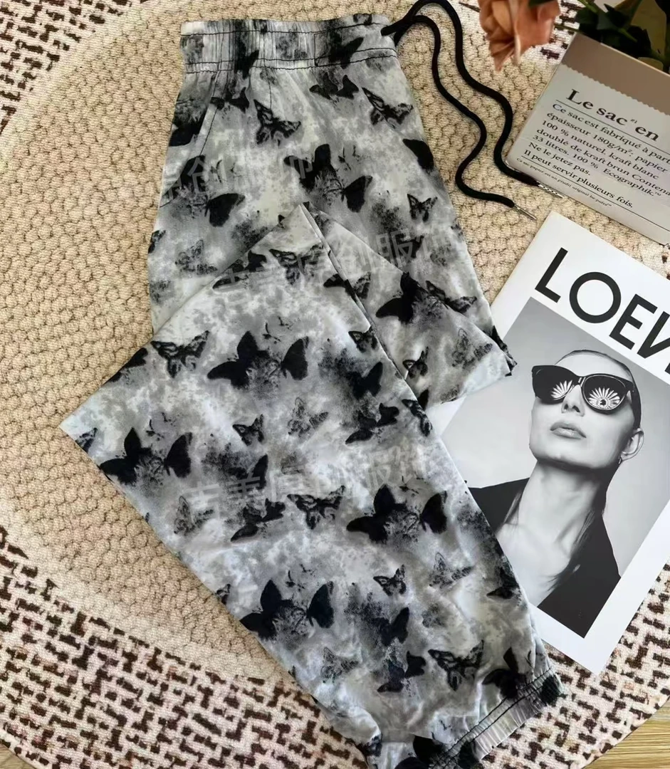 2025蝴蝶薄款时尚大码直筒裤夏季休闲裤灯笼裤抽绳唐风美学