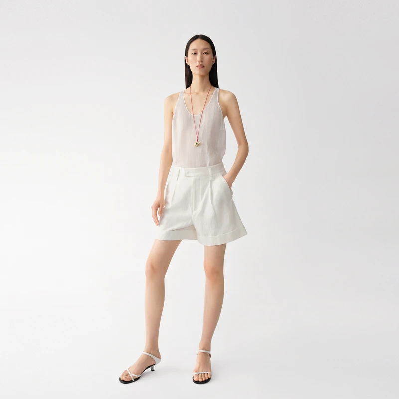 【商场同款】edition2025夏季新款翻裤脚棉麻西装短裤#EBE2SOT013