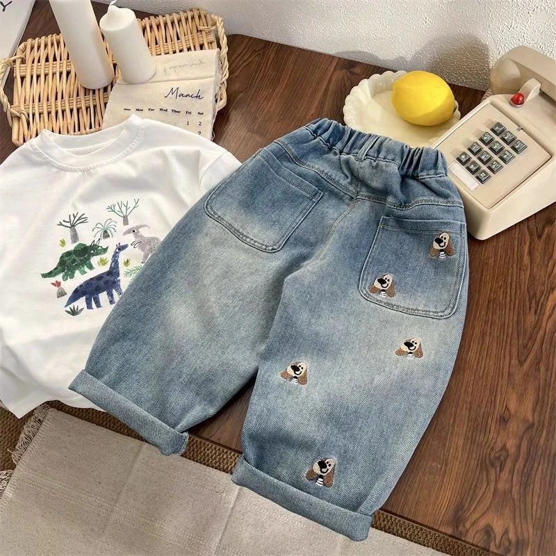 【热推爆款】儿童牛仔裤新款春秋季男童韩版卡通休闲裤中小童洋气