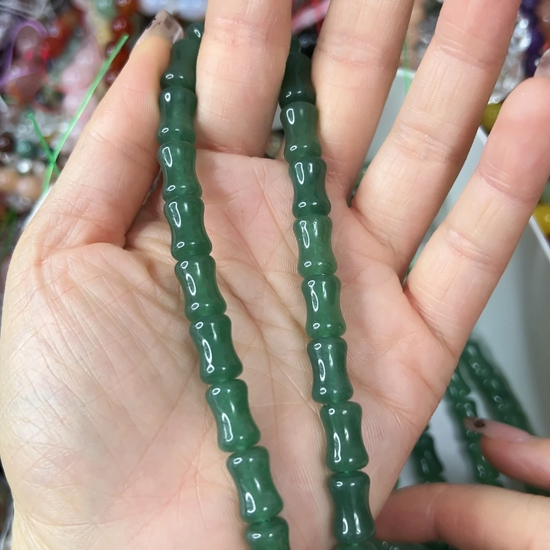 玛瑙/玉髓合金珠宝半成品，绿东陵竹节一条