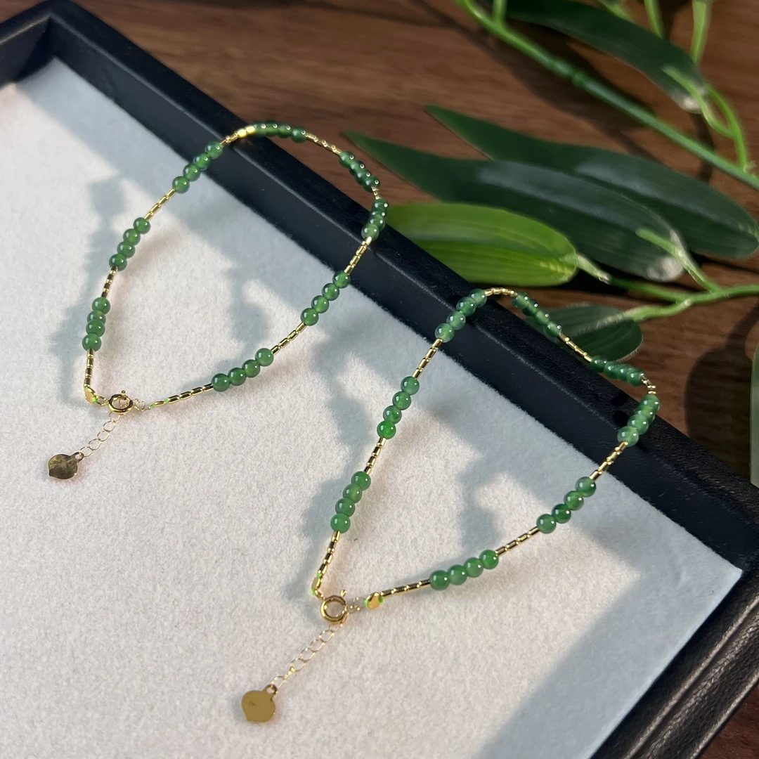 【睿泽鉴宝】18K翡翠手链多样性发一 3mm AE0902
