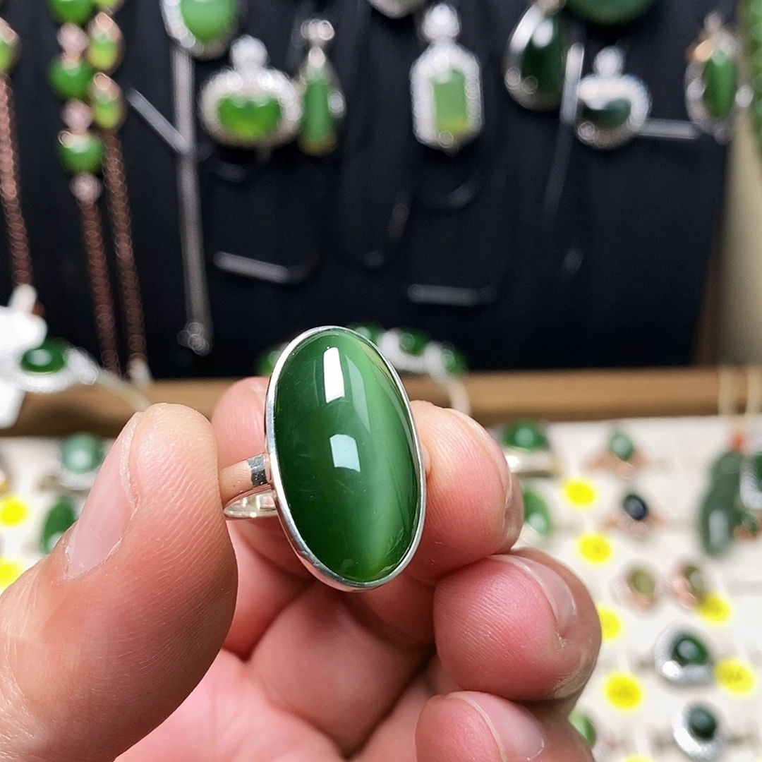 和田玉（碧玉）银S925镶嵌戒指