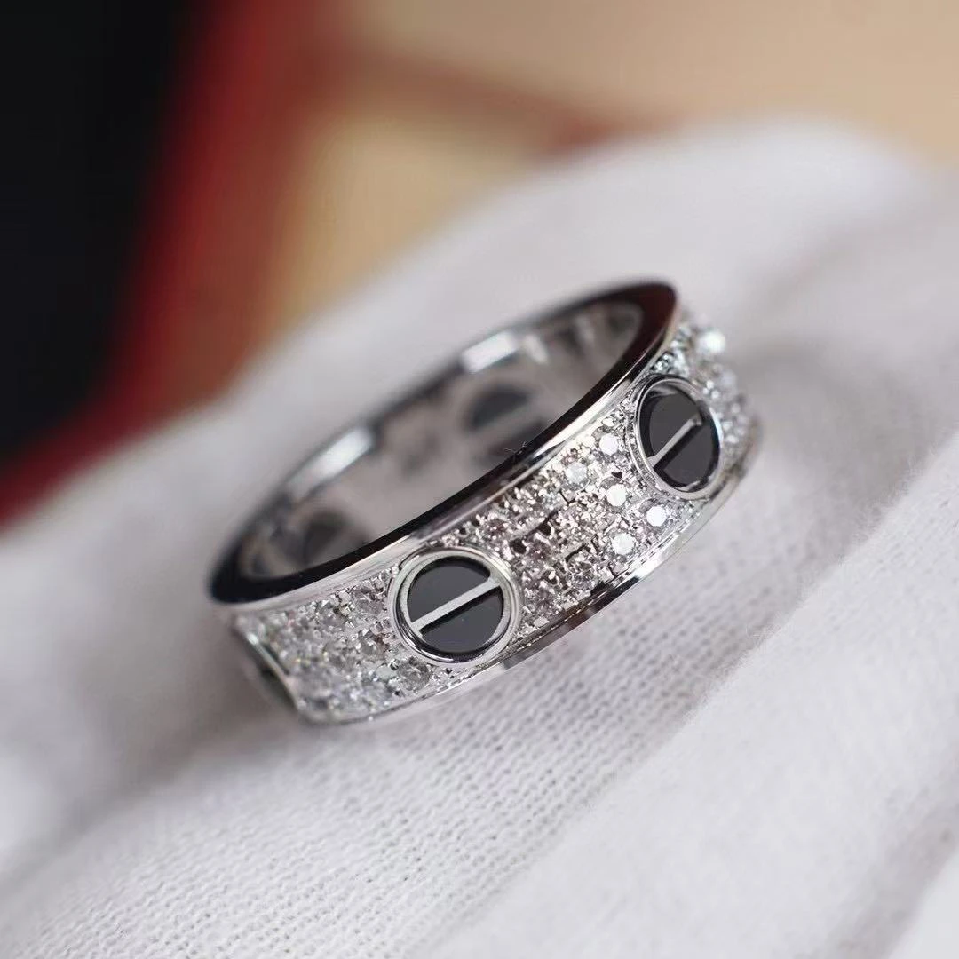 钨金戒指 满天星黑钉戒指 窄版 宽版单钻 满钻戒指 V金高定戒指