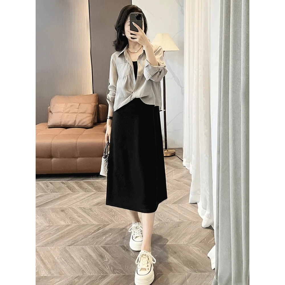 时尚休闲韩版气质显瘦吊带裙两件套女2025新款春夏胖妹妹遮肉套装