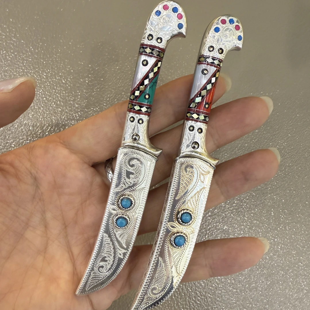 【百宝】英吉沙精美银刀鞘迷你小刀收藏款