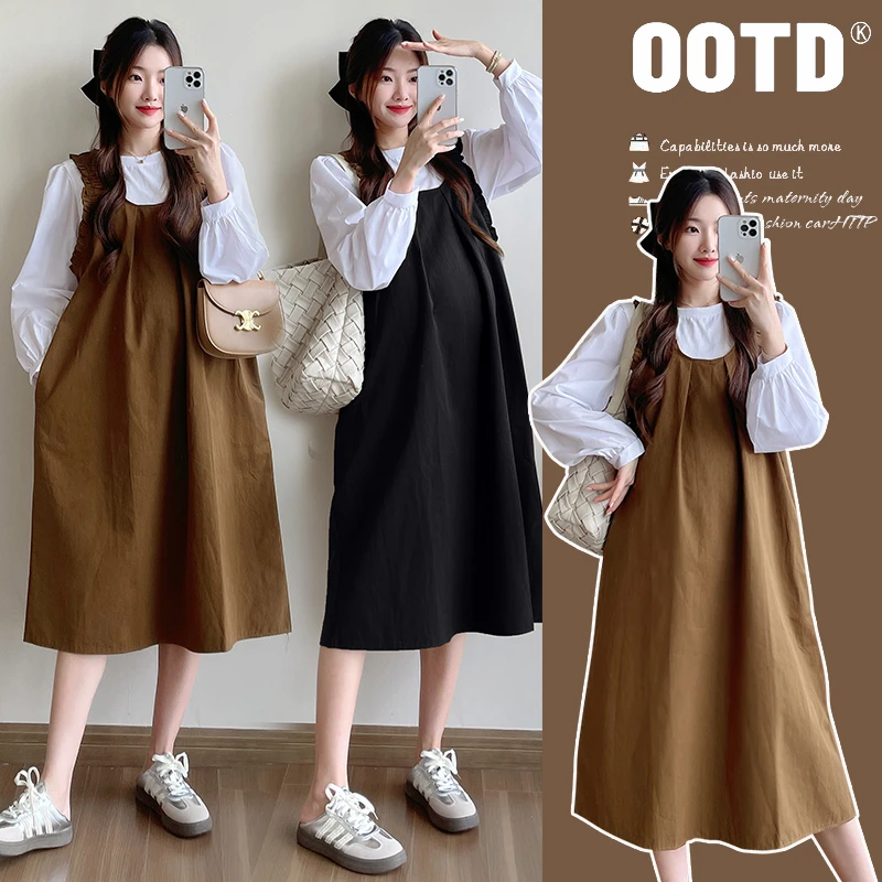 简约孕妇装秋冬俏皮甜美宽松显瘦背带裙气质遮肉两件套