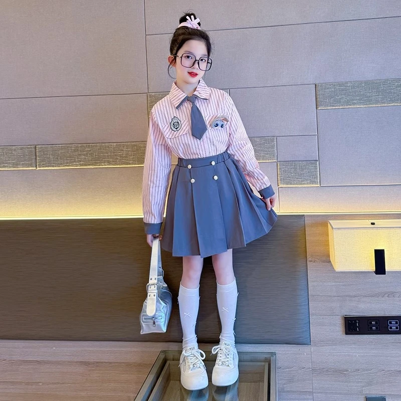 女童学院风套装春秋季2025新款韩版时尚甜美洋气女孩JK裙子两件套