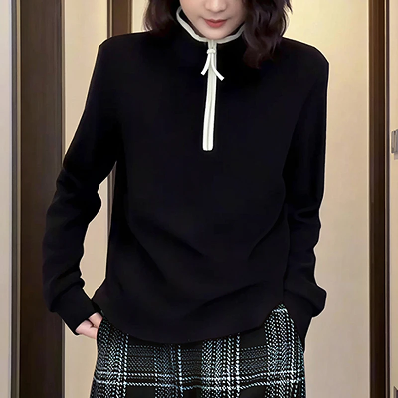 新款韩系女装时尚设计感气质百搭宽松显瘦纯色通勤减龄卫衣