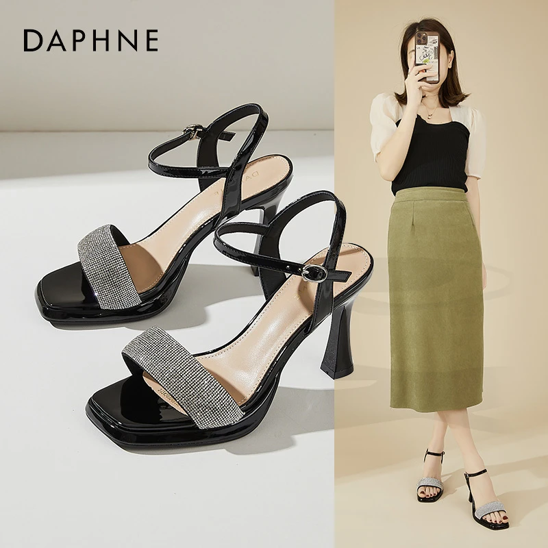 达芙妮细跟露趾凉鞋女夏季新款淑女风气质优雅百搭配裙子高跟鞋