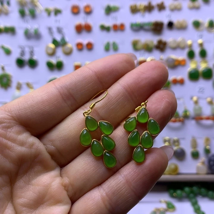 和田玉银S925镶嵌耳饰