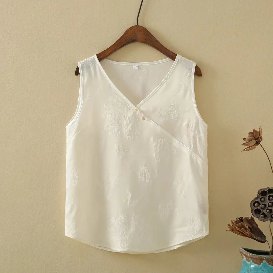 2025年夏季新中式提花花萝V型显瘦背心