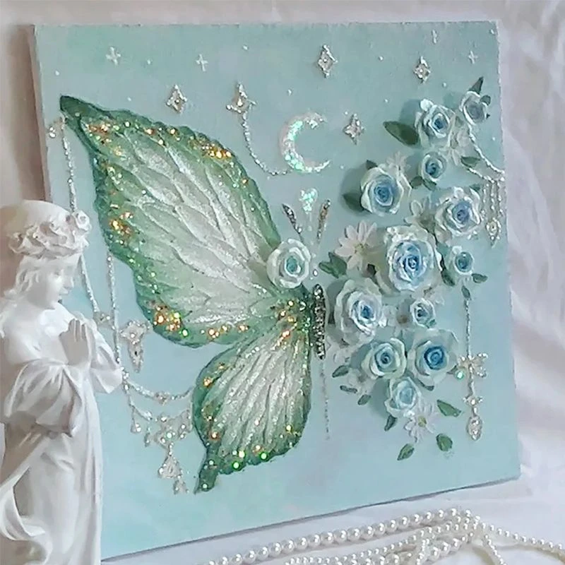 蝴蝶肌理画diy数字油画填充填色石英砂立体3D手工材料包装饰挂画