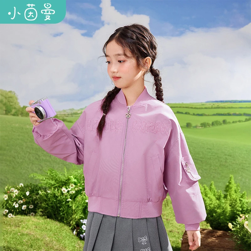 小茵曼女童防风外套刺绣2025秋季儿童中大童V领休闲上衣GO3851138