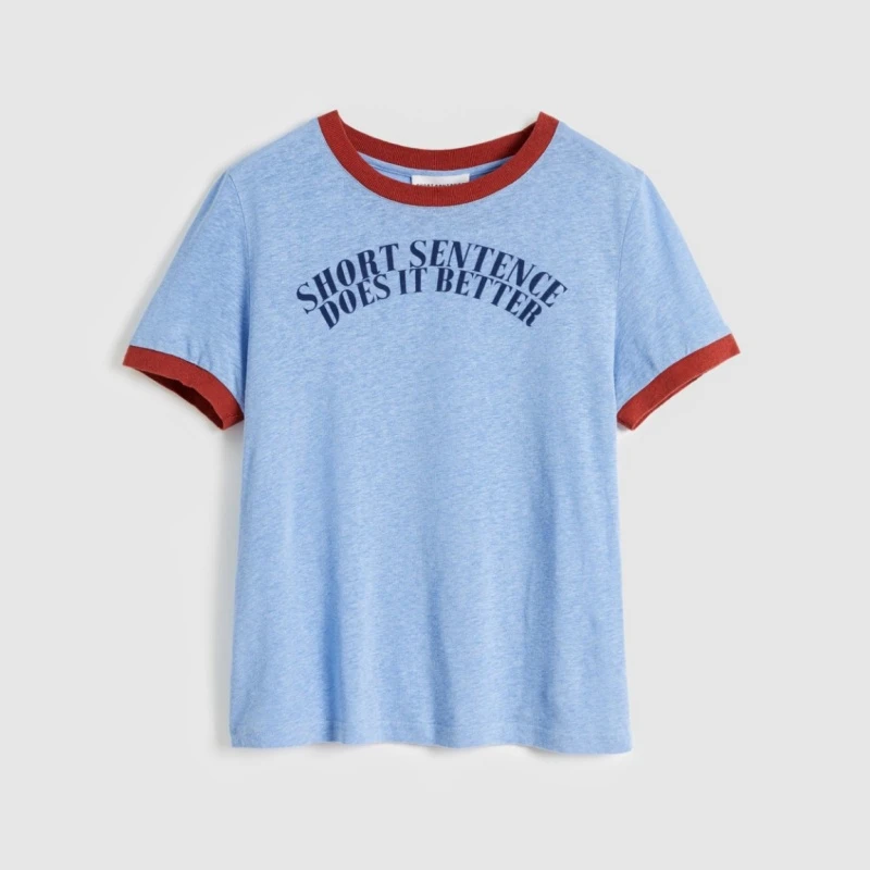 SHORT SENTENCE短句 设计师品牌25春夏新款撞色合身T恤女休闲百搭