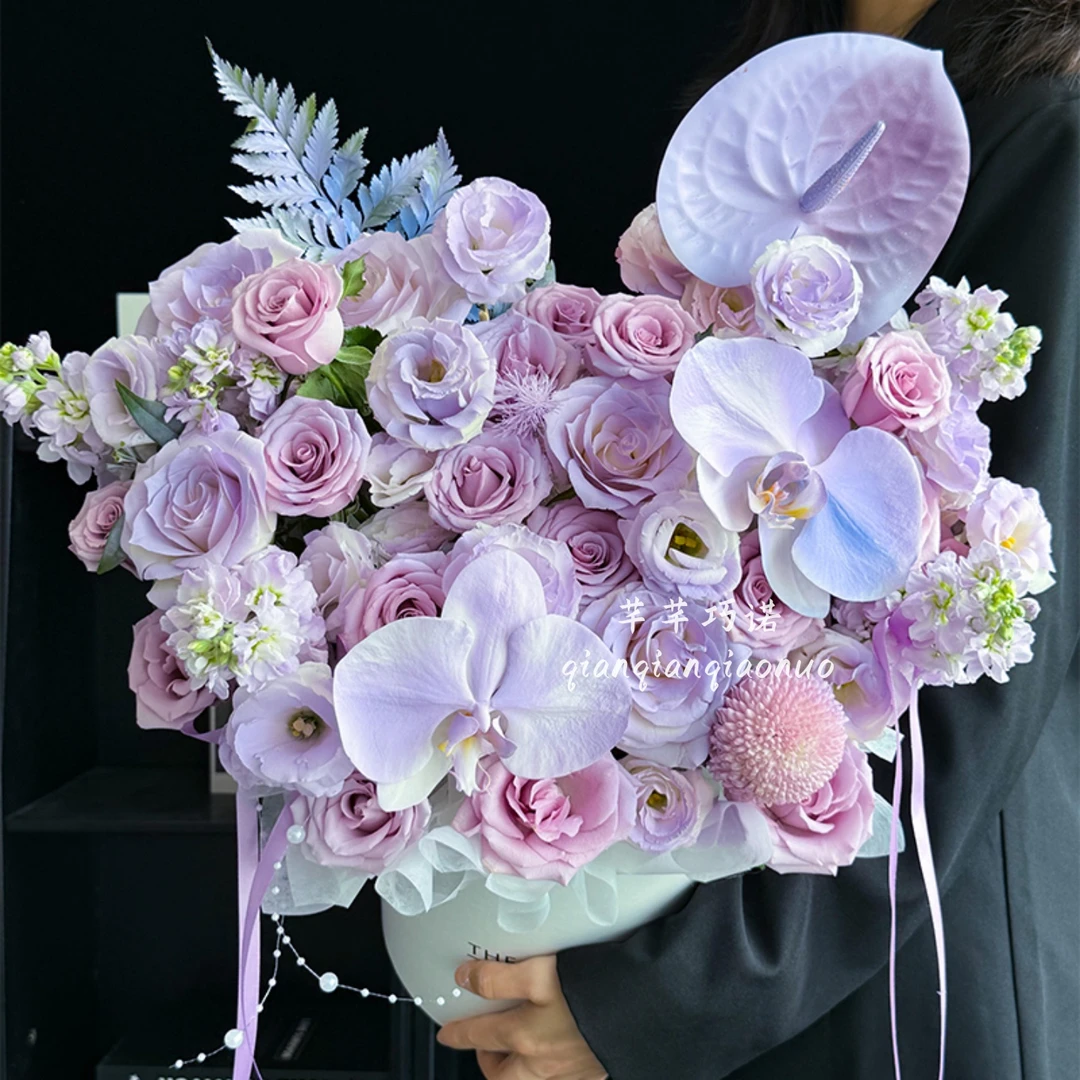 小时达同城配送鲜花速递玫瑰蝴蝶兰抱抱桶花束送女友闺蜜生日礼物