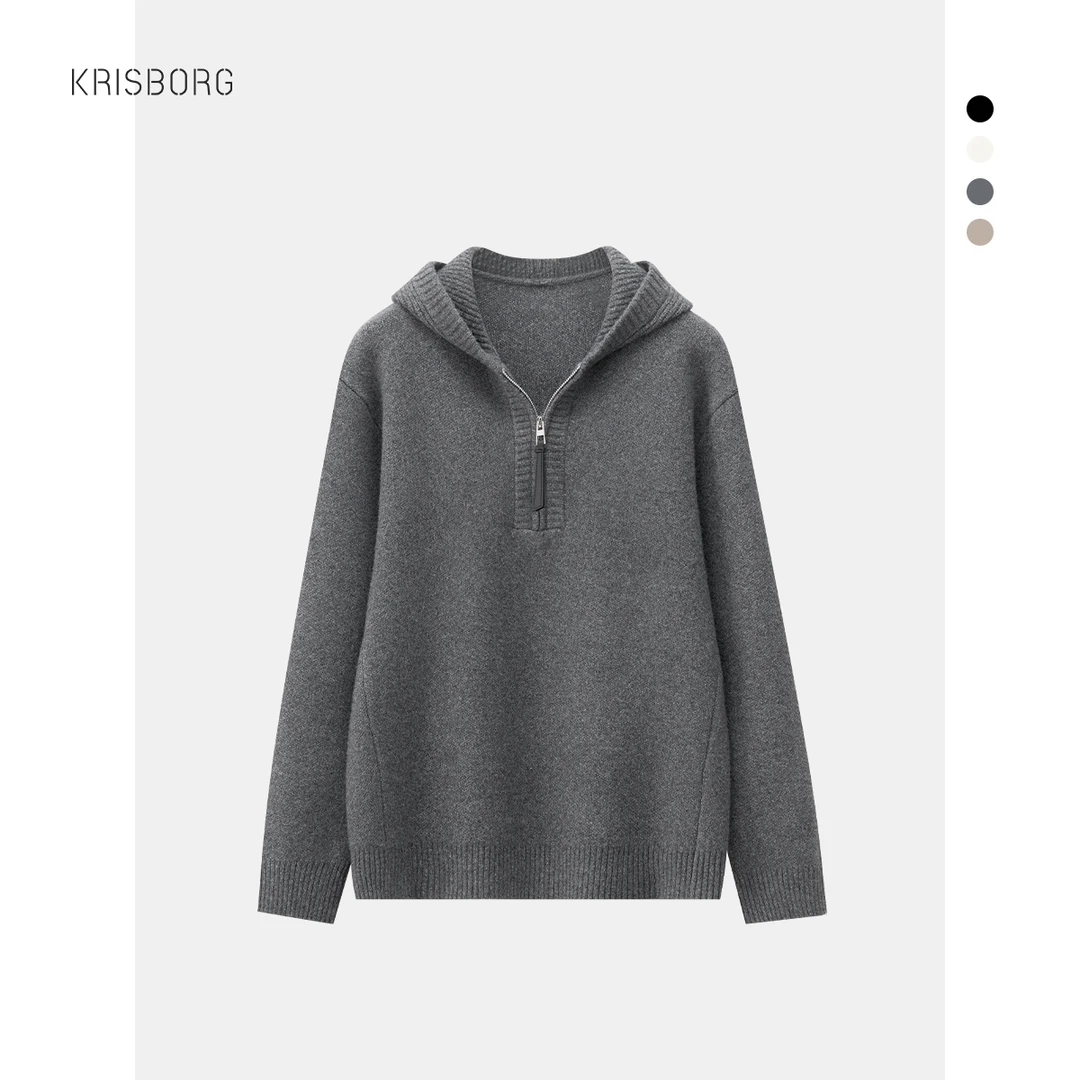 秋冬重磅小米绒简约男士针织毛衣打底衫连帽半拉链剑领卫衣外套5