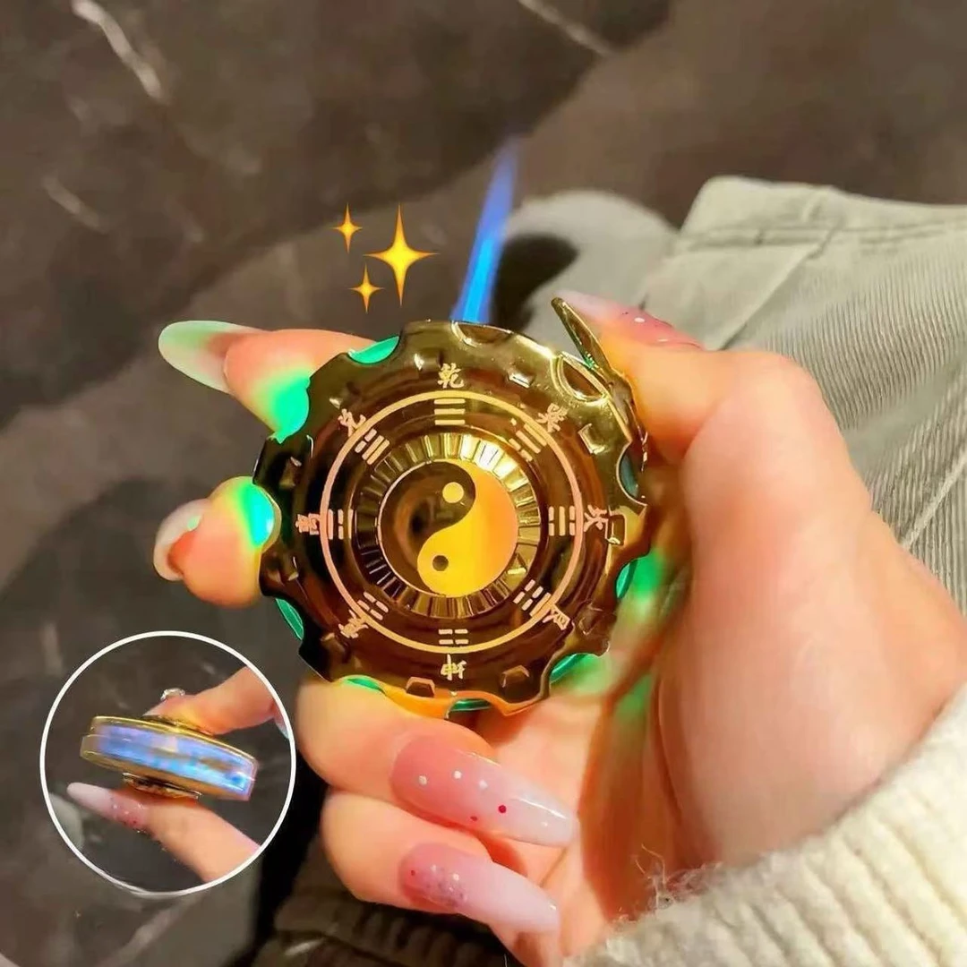网红爆款发光旋转防风打火机充气炫酷解压陀螺稀奇古怪送男友礼物