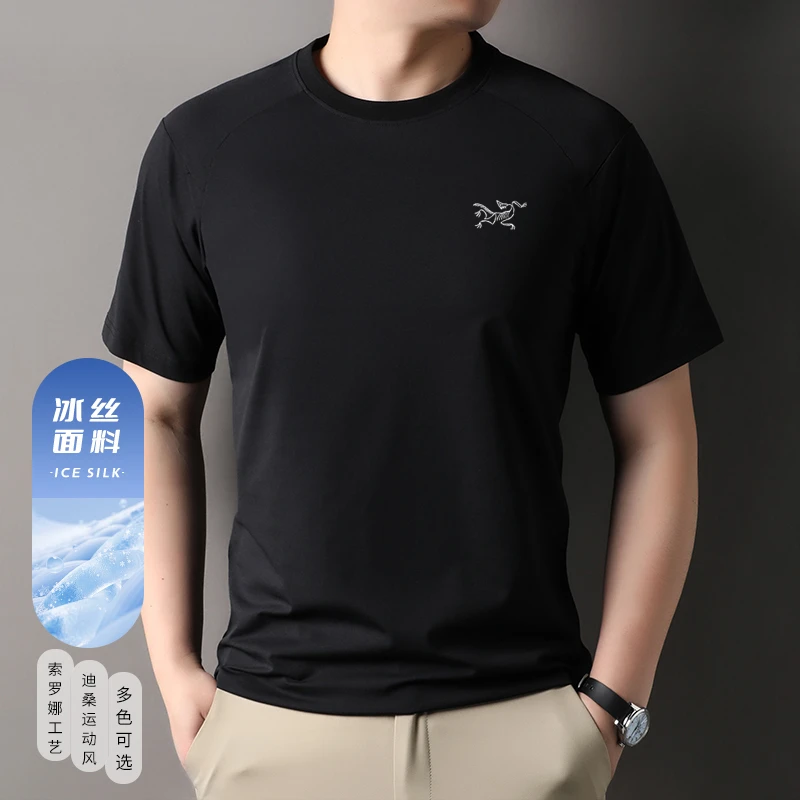 【清仓折扣】鸟家索罗那面料刺绣冰丝透气速干运动纯色短袖t恤半袖
