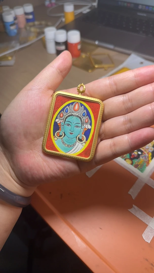 绿度母唐卡（半手绘）