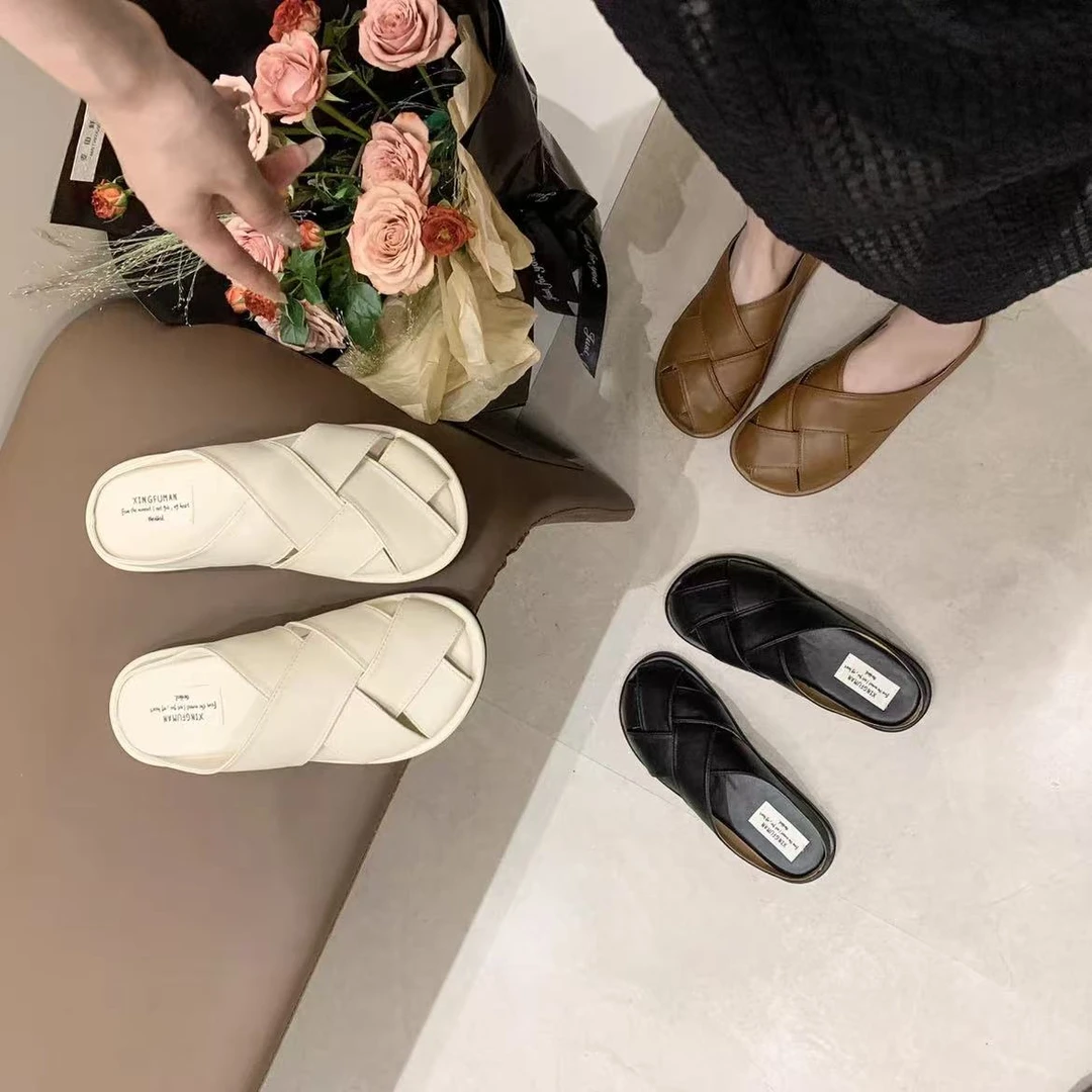 909#夏季新款包头拖鞋外穿厚底复古编织百搭一脚蹬懒人凉鞋C5-1