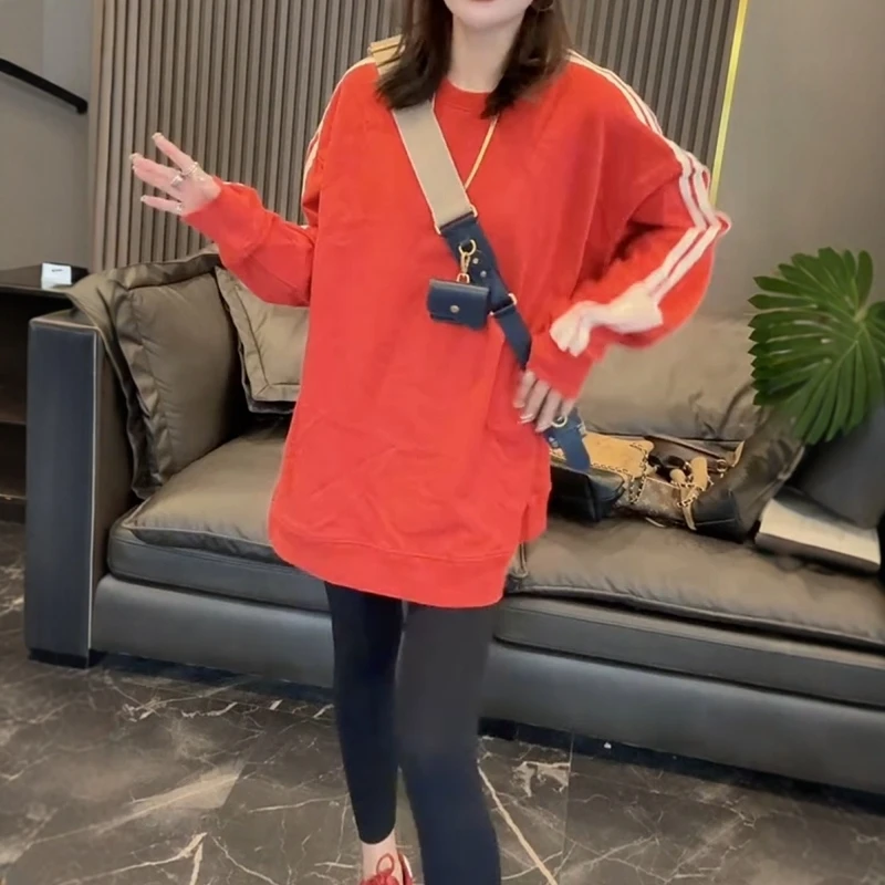 秋季新款韩版长款上衣大码女装宽松显瘦圆领洋气减龄大板长袖卫衣