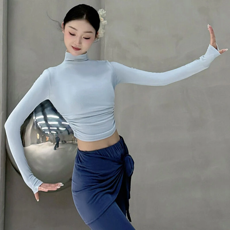 现代舞上衣舞蹈练功服长袖民族古典舞服装高领形体训练服成人新款