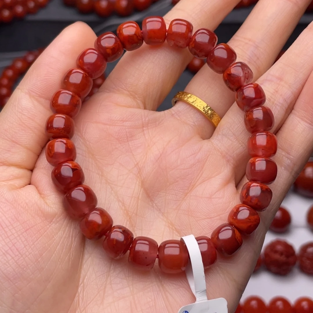 南红玛瑙未镶嵌手链8.6mm顶品瓦西牛血妖火焰老型手串