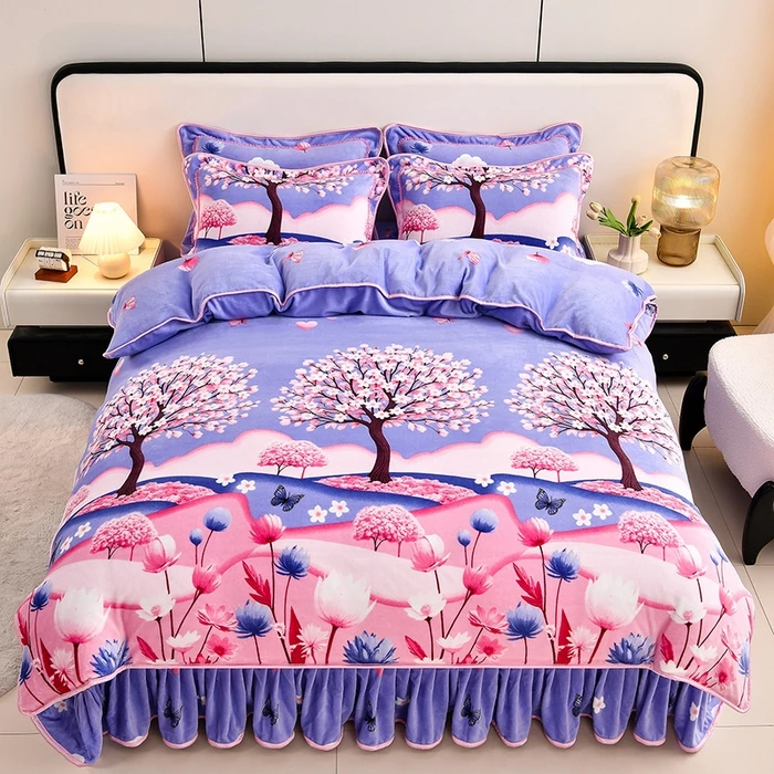 新款牛奶绒四件套加厚保暖8-9斤双面绒被套被罩秋冬季床上用品