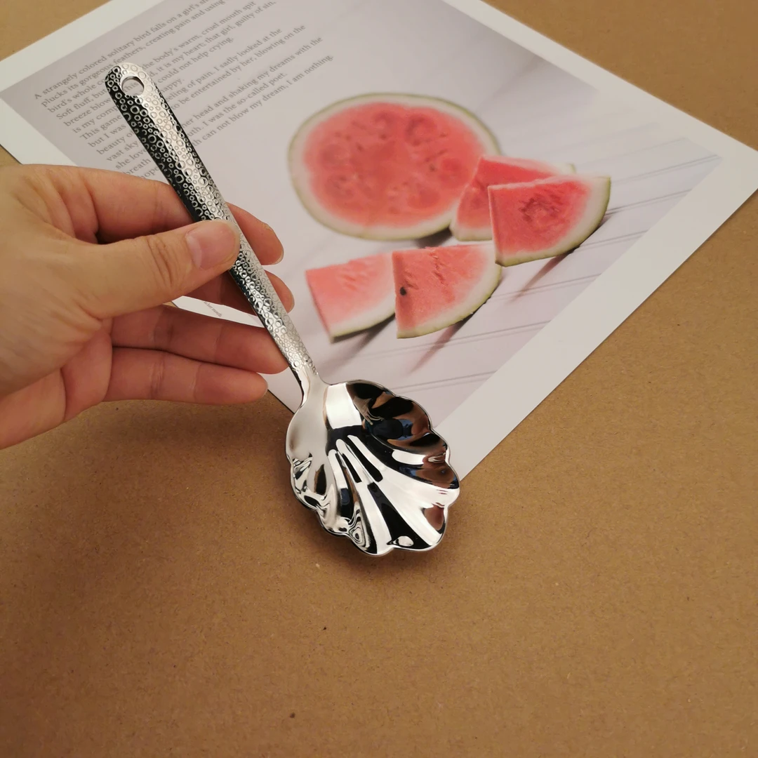 挖西瓜勺专用勺18-10不锈钢贝壳更甜品吃饭勺子喝汤喝粥勺子