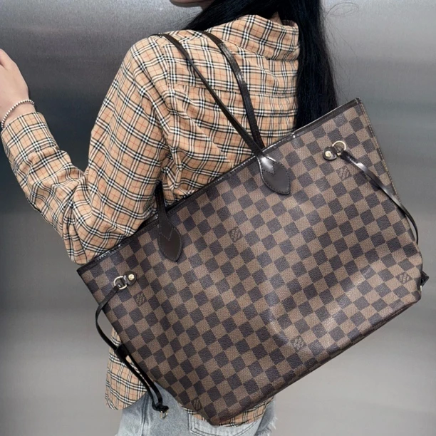 95新 LouisVuitton/路易威登 棋盘格老花neverfull手提包托特包