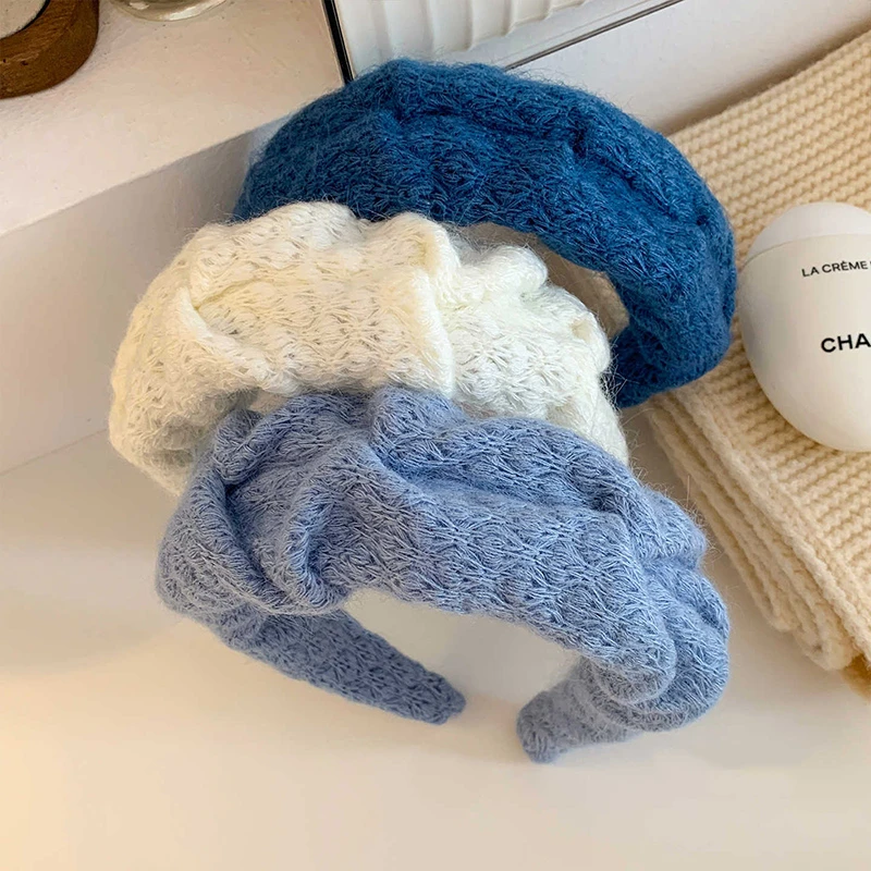 韩系奶油蓝色褶皱宽边发箍女慵懒风高颅顶洗脸化妆发饰头箍发卡